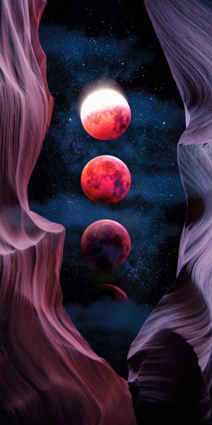 Grand Canyon with Space & Bloody Moon - Collage V - Panoramic